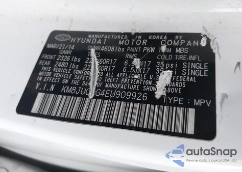 2014 Hyundai Tucson Se from USA, damaged, VIN KM8JUCAG4EU909926